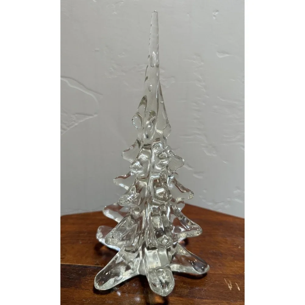 Large Heavy Clear Art Glass Crystal Christmas Tree Holiday Decor 9